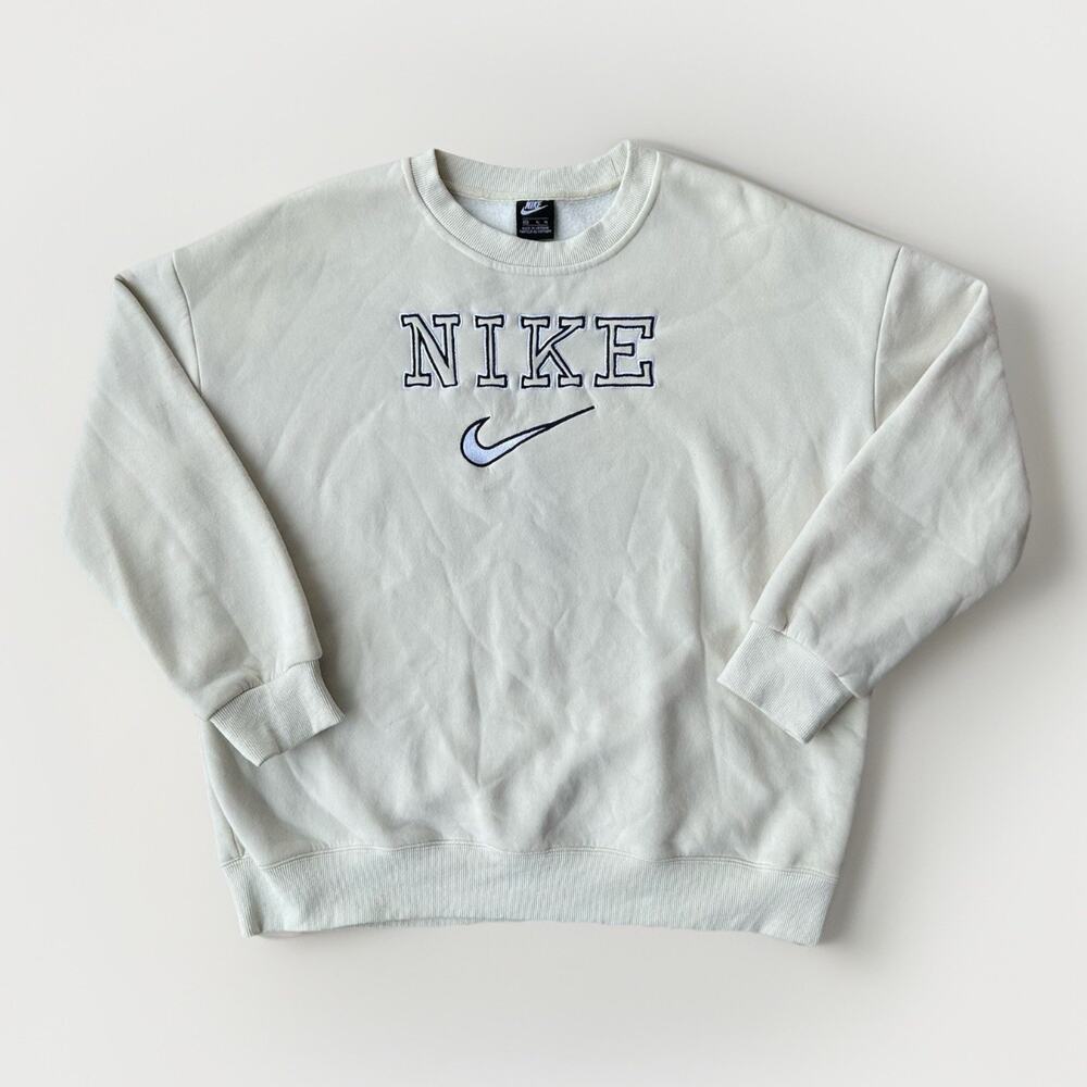 Vtg 90s Nike Crewneck Sweatshirt Mens XL Spellout Logo Swoosh White Embroidered